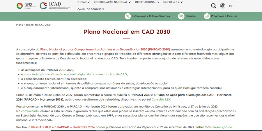 Plano Nacional para a Redução dos Comportamentos Aditivos e das Dependências (PNRCAD)